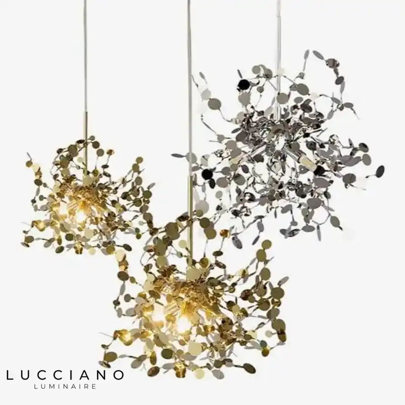 Designer chrome tree chandelier with leaves