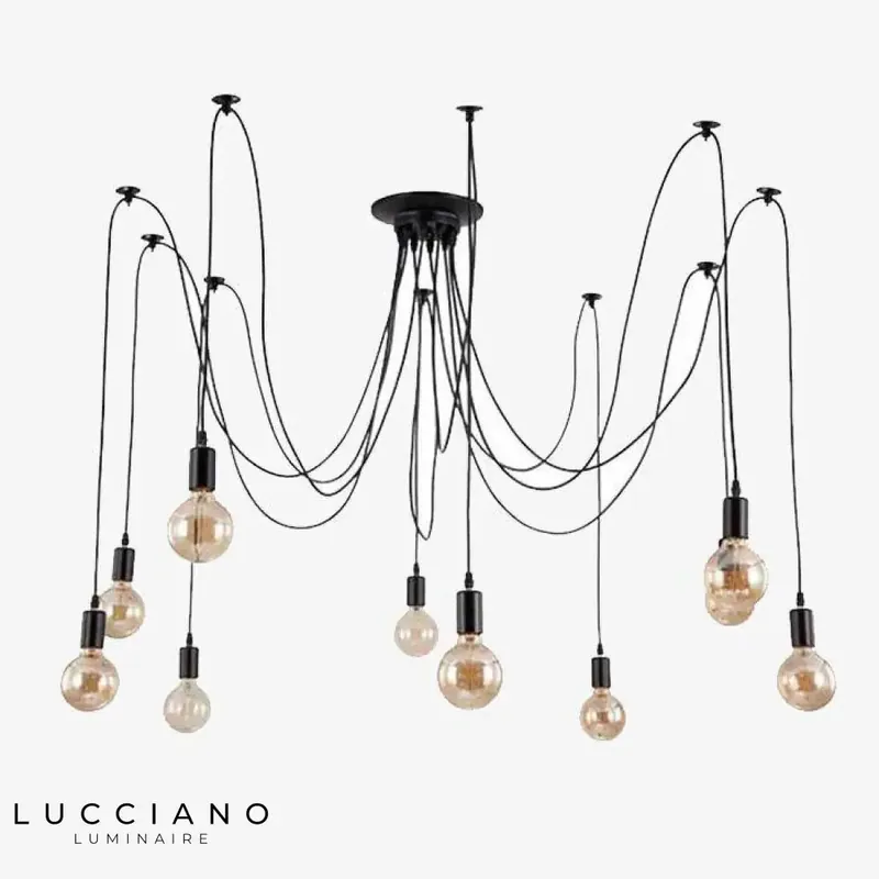 Cable-suspended light fixture with pendant lamps