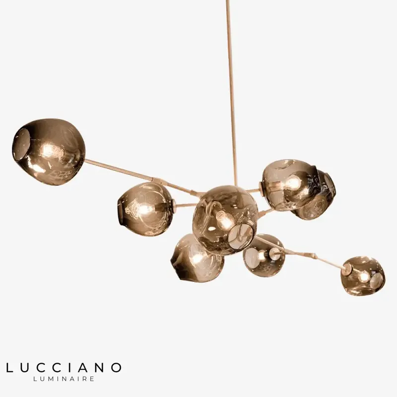 Designer Chandelier with Arms and Vintage Lampshades
