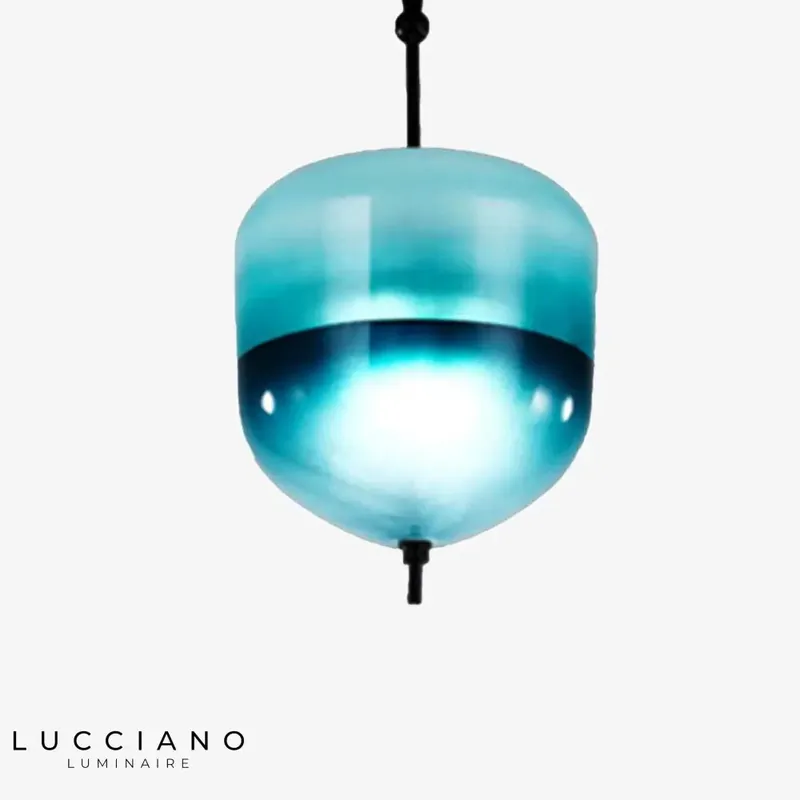 Designer LED pendant light, blue glass