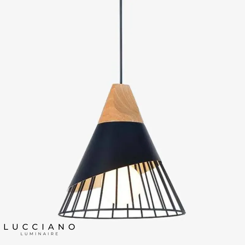 Metal and wood cage pendant light