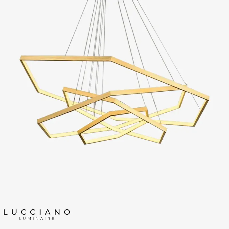 Geometric LED chandelier with gold rings