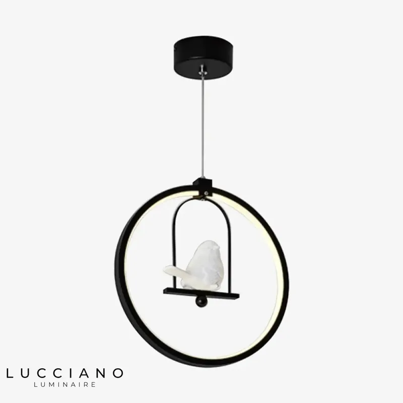 Round LED suspension lamp with bird