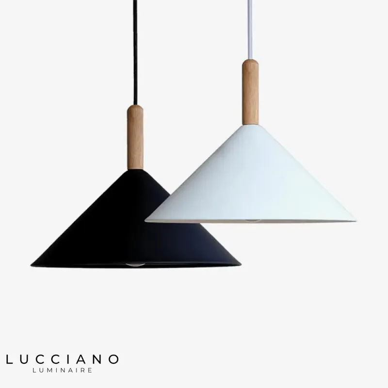 Aluminium and wood cone pendant light