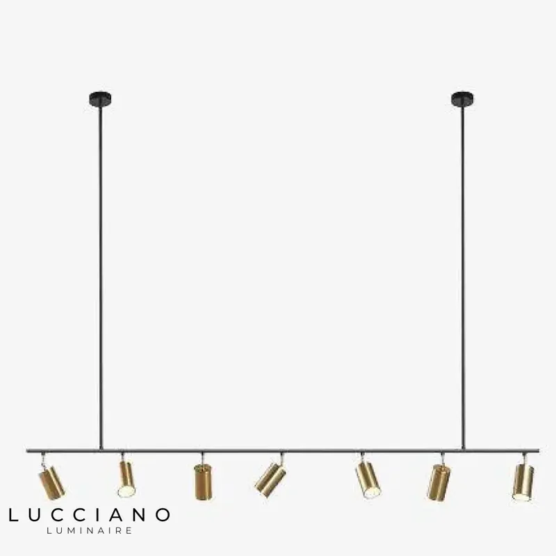 Designer LED chandelier with adjustable gold spotlights