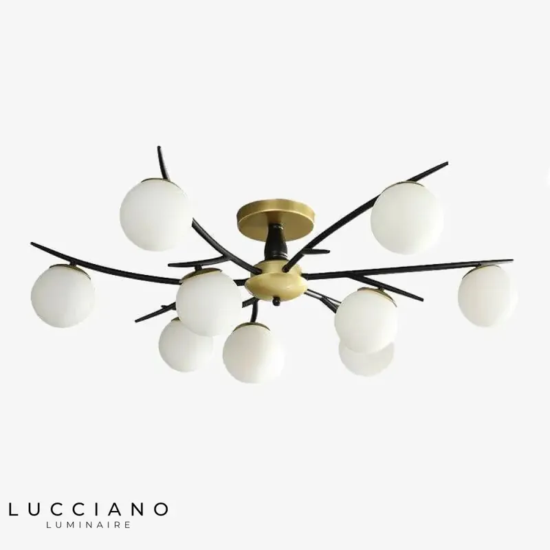 Designer LED ceiling light, metal and multi-bulb glass