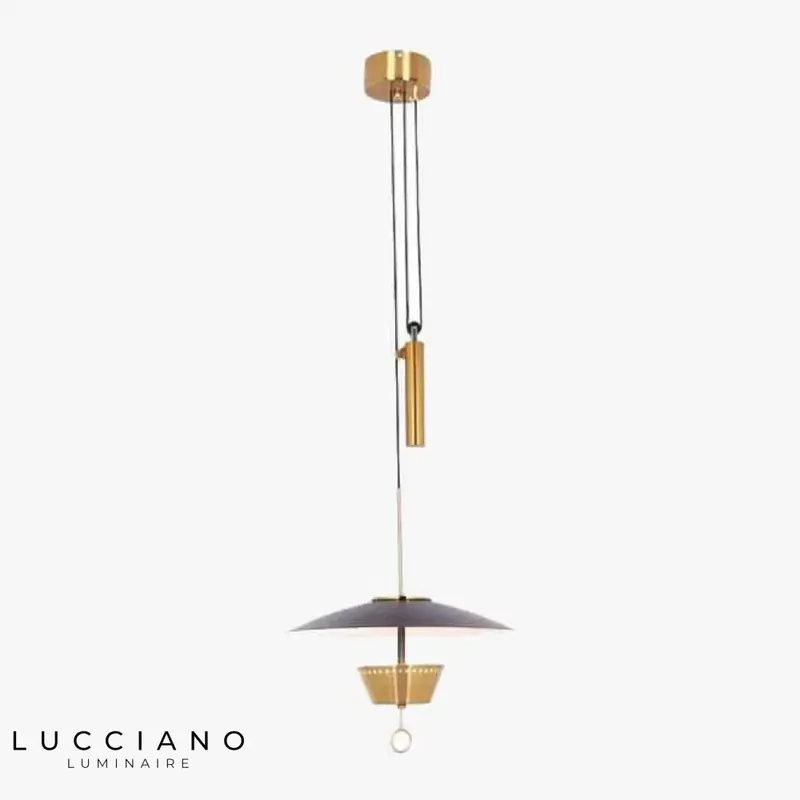 Gold LED pendant light with black shade