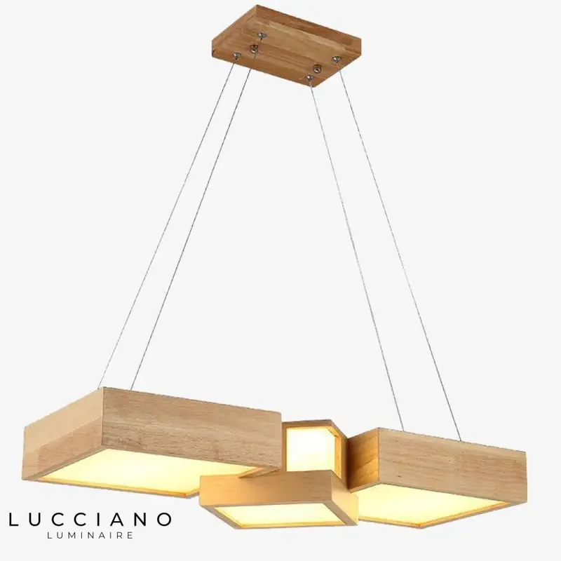 Japanese Wooden Square LED Chandelier
