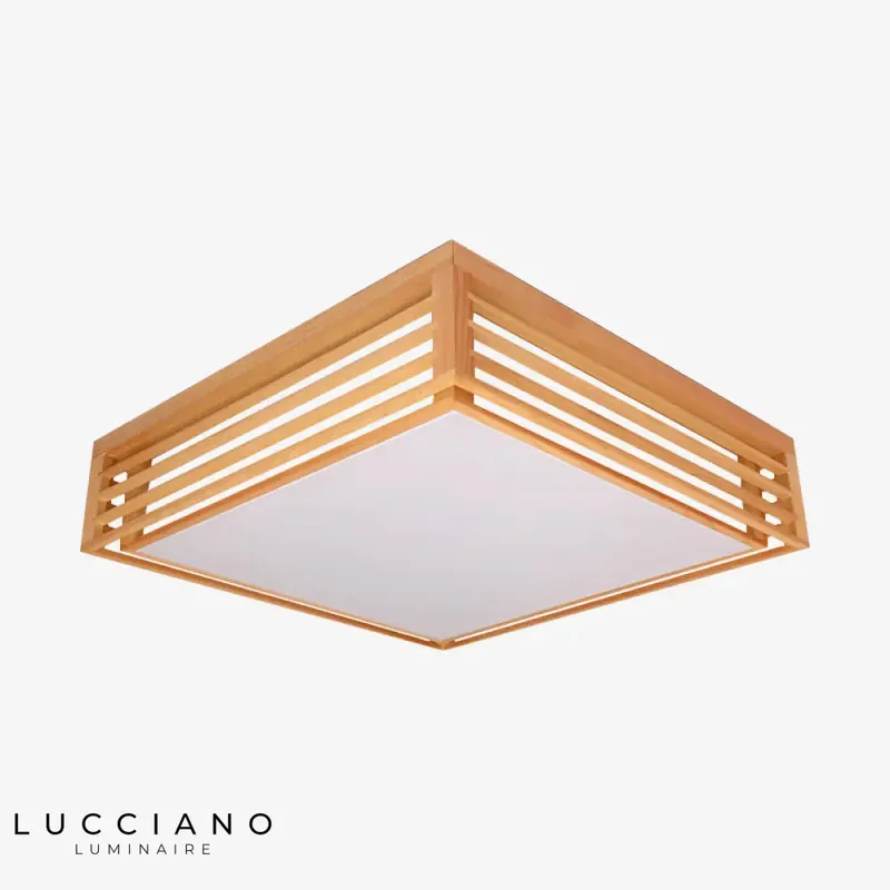 Square Japanese wooden LED ceiling light