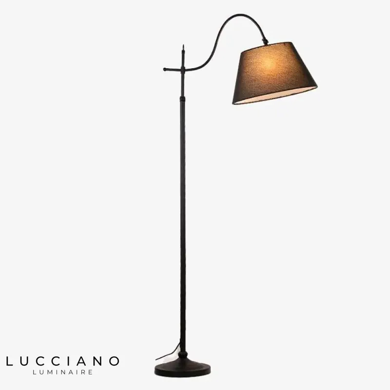 Rustic LED floor lamp with fabric shade