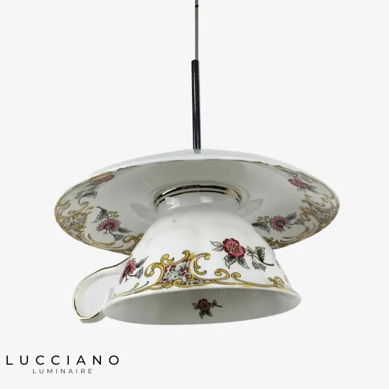 Floral ceramic cup LED chandelier