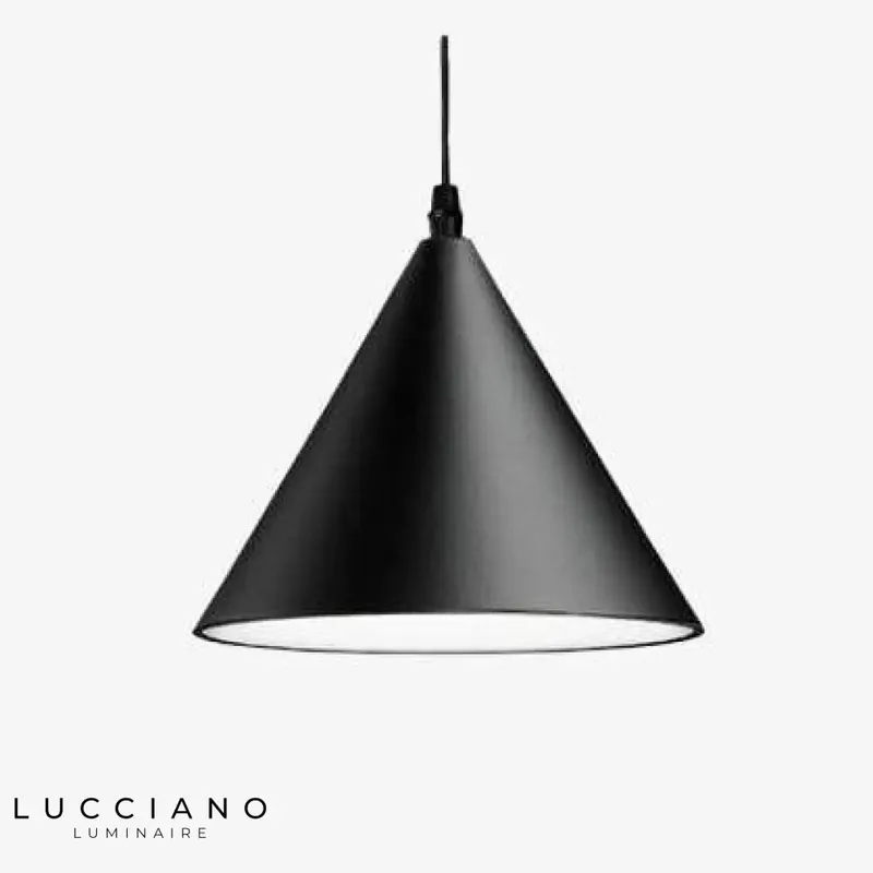 Conical LED pendant light with visible wires