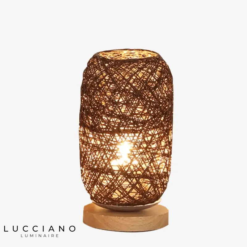Rattan LED Lamp with Wooden Base