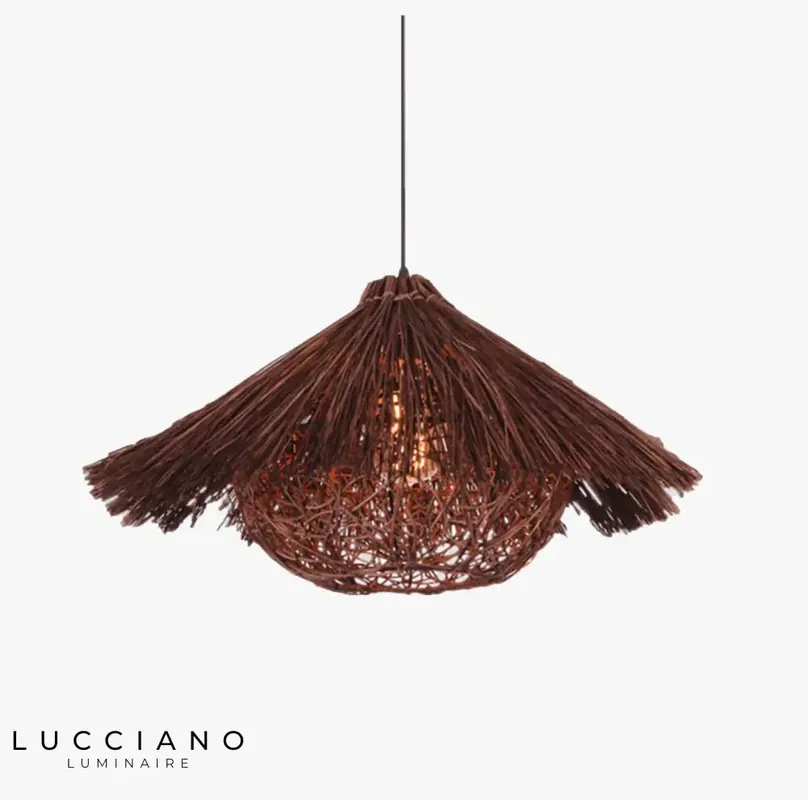 Conical rattan bamboo pendant light