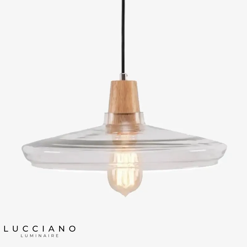 Conical Glass and Wood LED Pendant Light