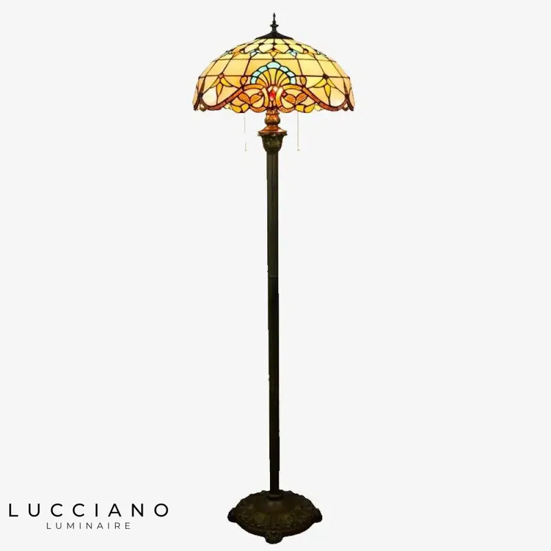 Tiffany floor lamp with yellow stained glass shade