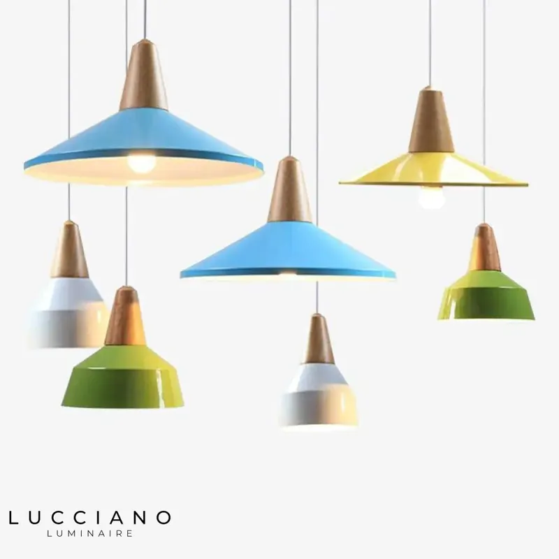 Colorful multi-faceted conical LED pendant light