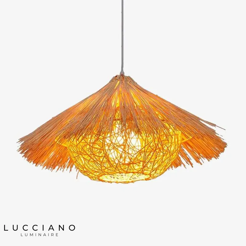 Straw bamboo conical pendant light