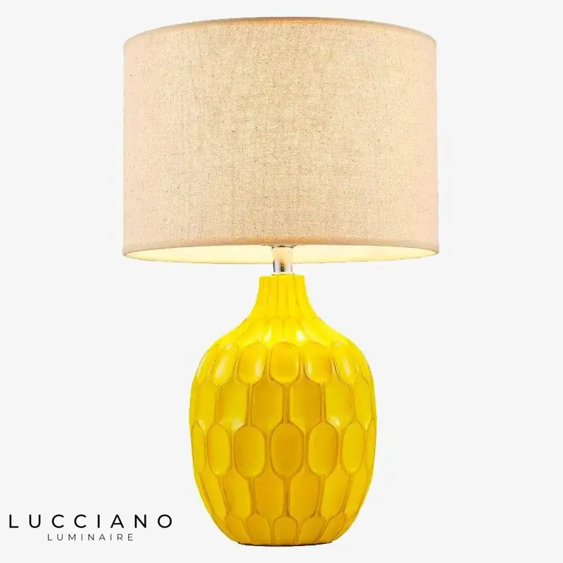 Yellow fabric lampshade bedside lamp