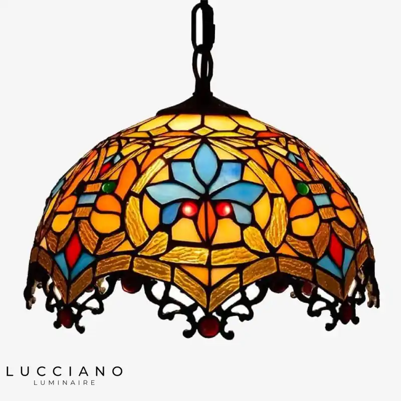 Tiffany Mediterranean Stained Glass Pendant Light