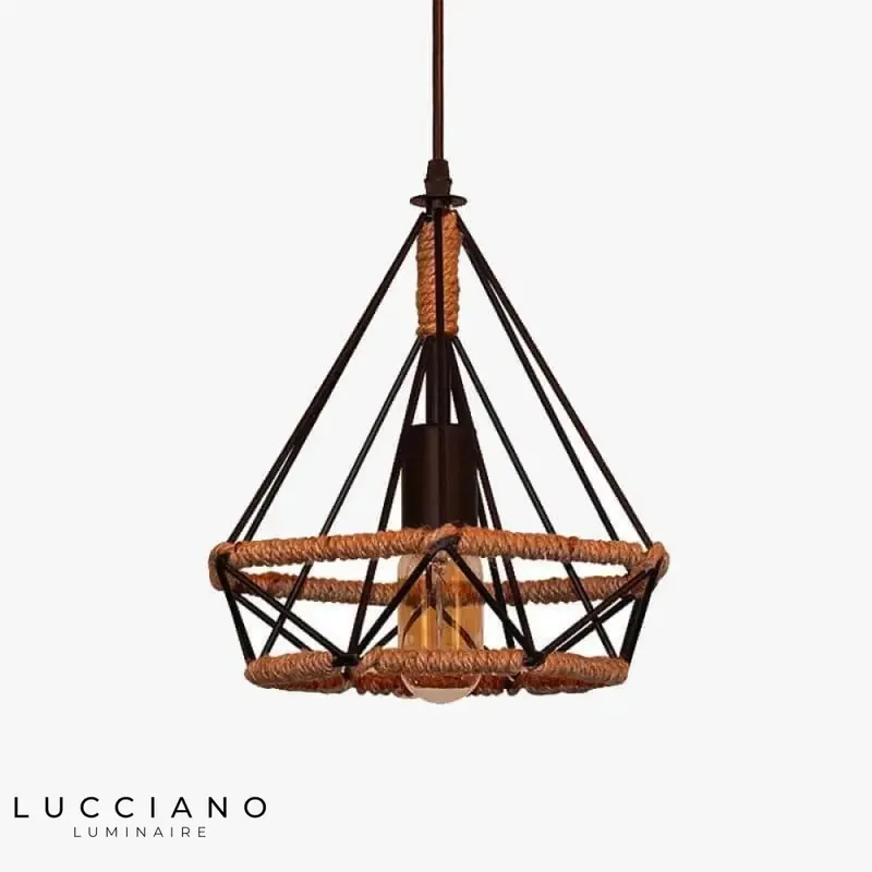Vintage Cage Pendant Light with Rope
