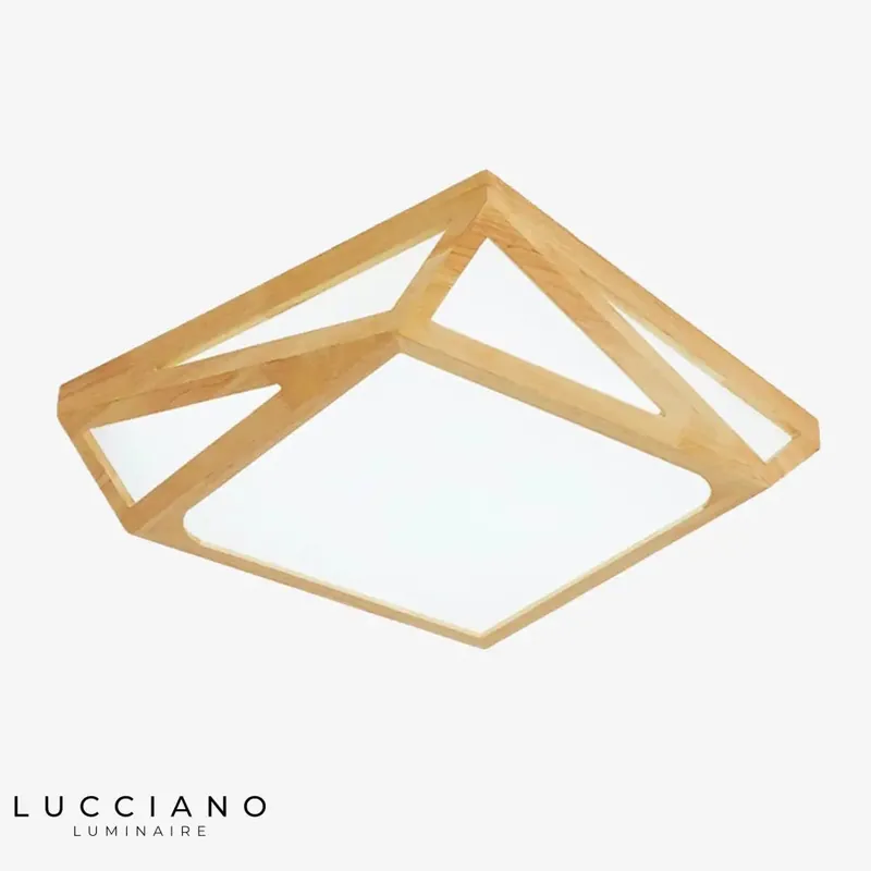 Wooden LED ceiling light with symmetrical shapes