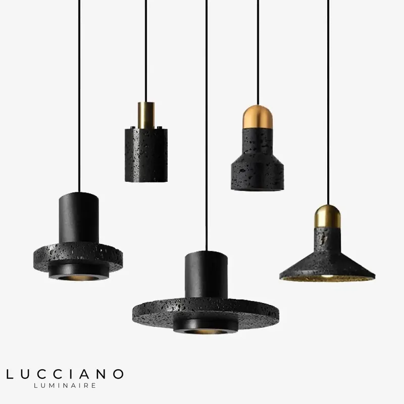 Industrial Black and Gold Terrazzo Pendant Light