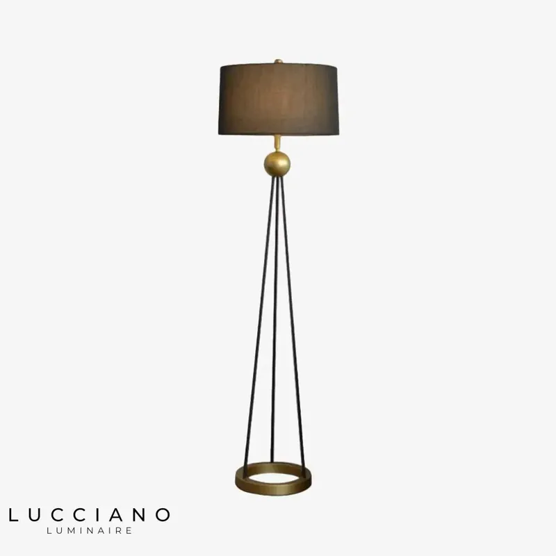Retro tripod metal and fabric floor lamp