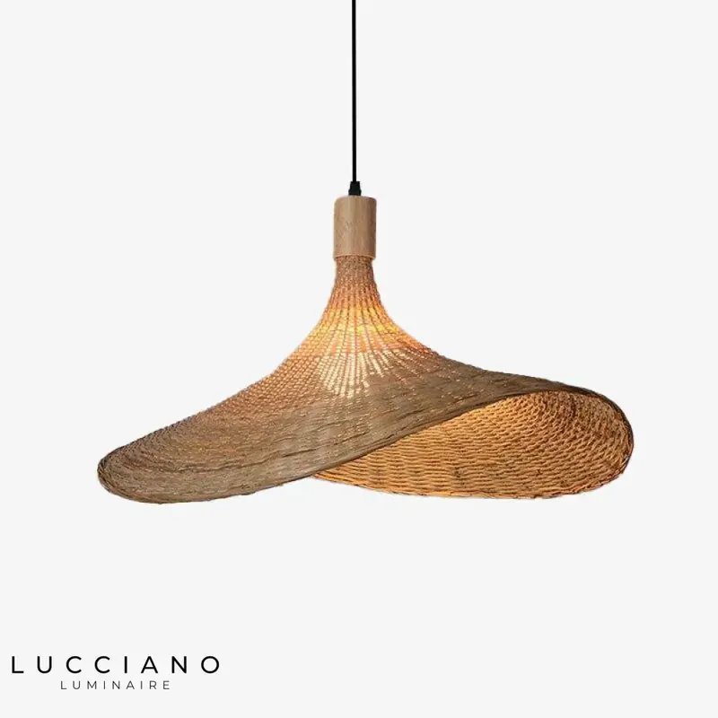 Beige Hat Style Rattan LED Pendant Light