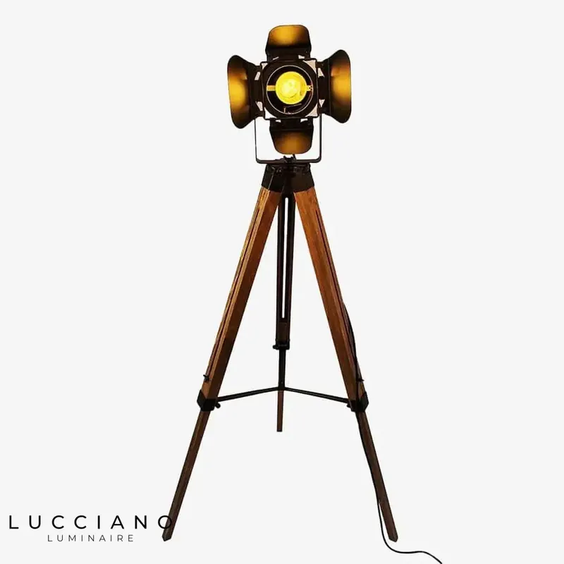 Retro tripod floor lamp wood metal