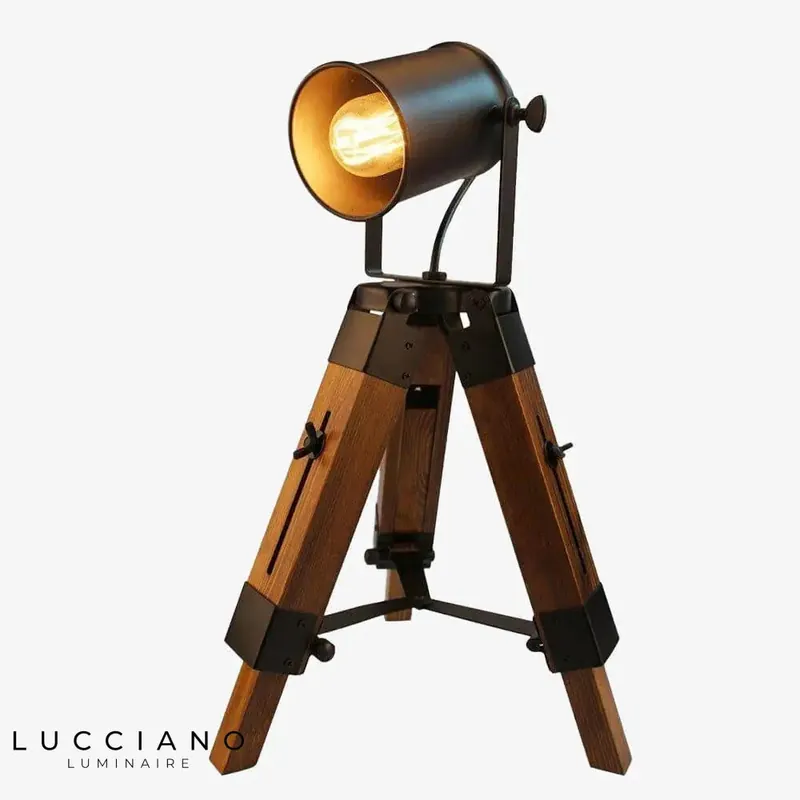 Vintage Tripod Wooden LED Lamp
