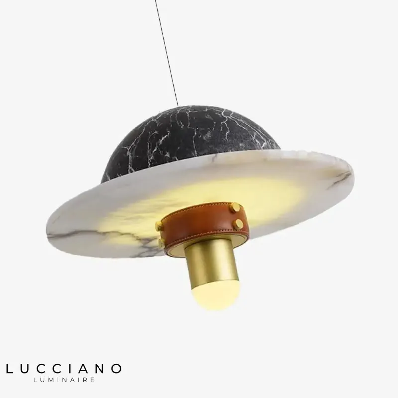 Black, white, and gold marble LED pendant light