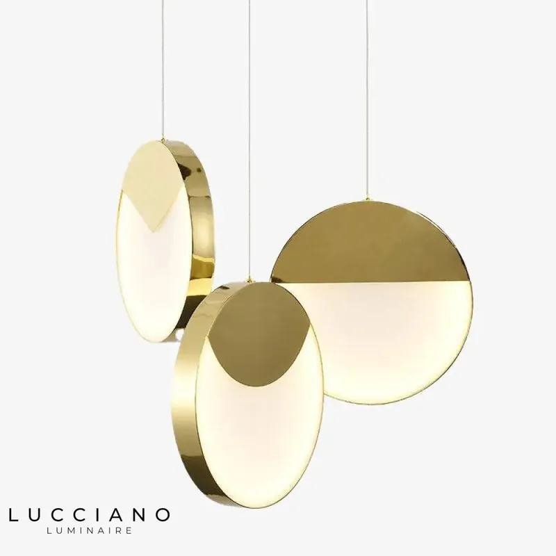 Suspended golden disc LED lamp