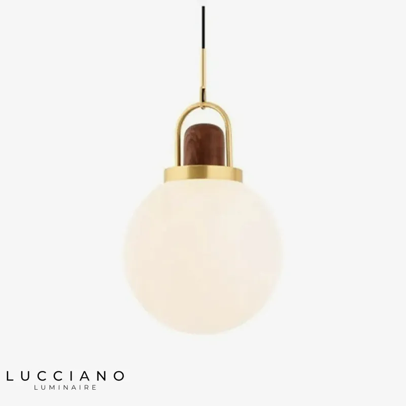 LED Gold Metal Glass Wood Style Pendant Light