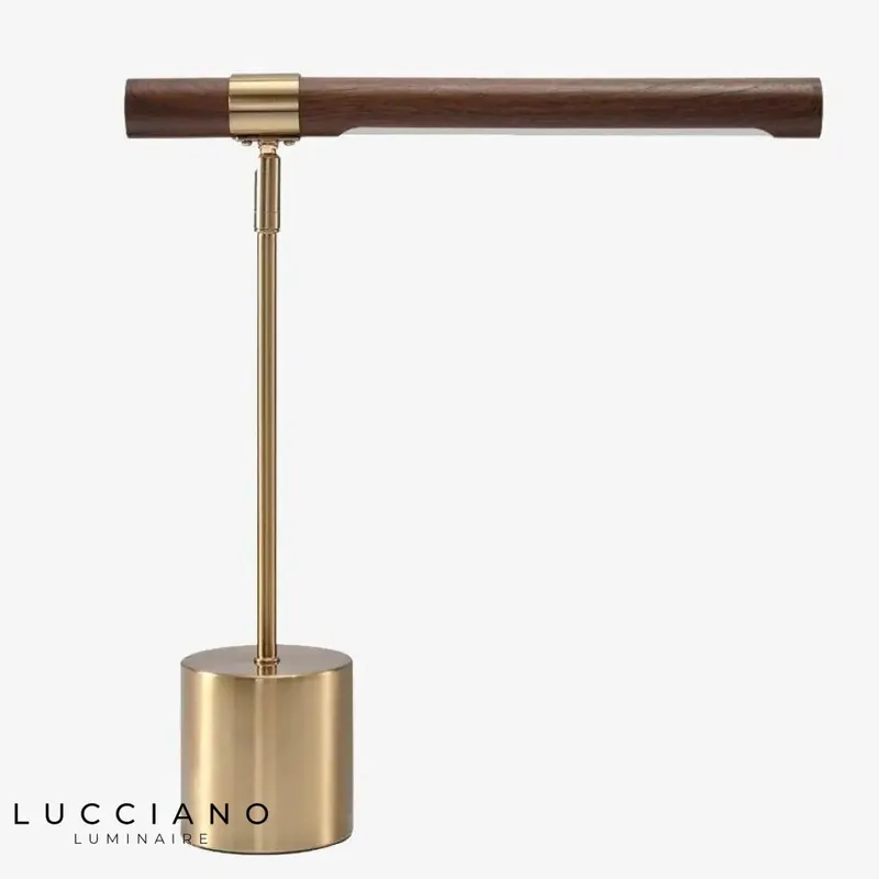 Designer LED lamp, gold and wood