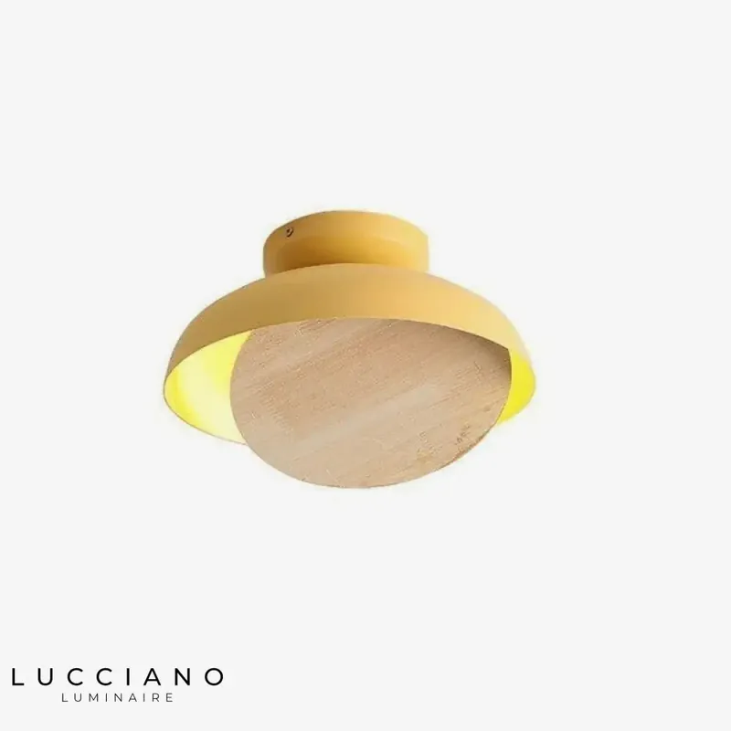 Wooden LED pendant light with a coloured lampshade