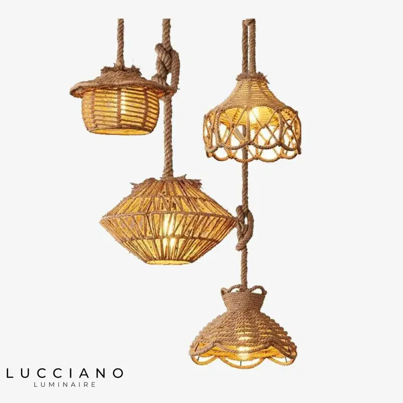 Rustic rope LED pendant light variations