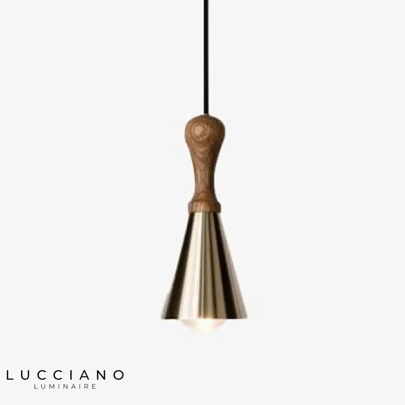 Conical Wood and Metal LED Pendant Light