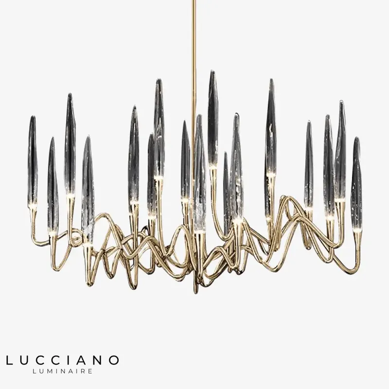 Designer LED chandelier with gold rods