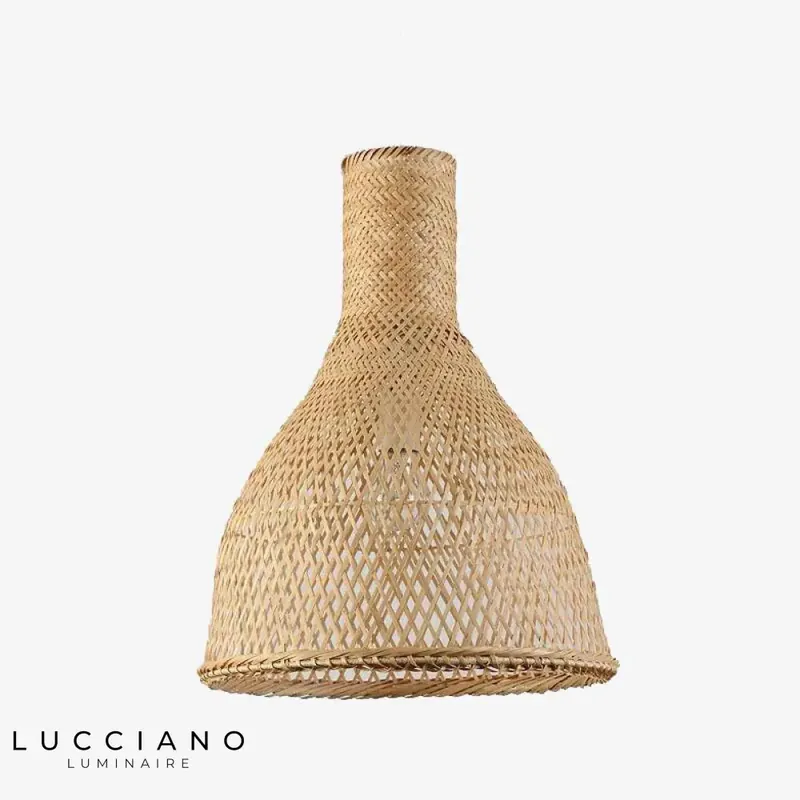 Beige round rattan LED pendant light
