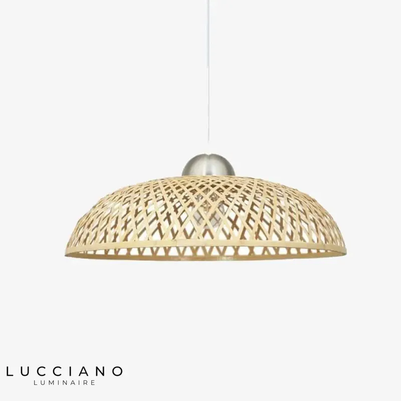 Rustic Rattan Asian LED Pendant Light
