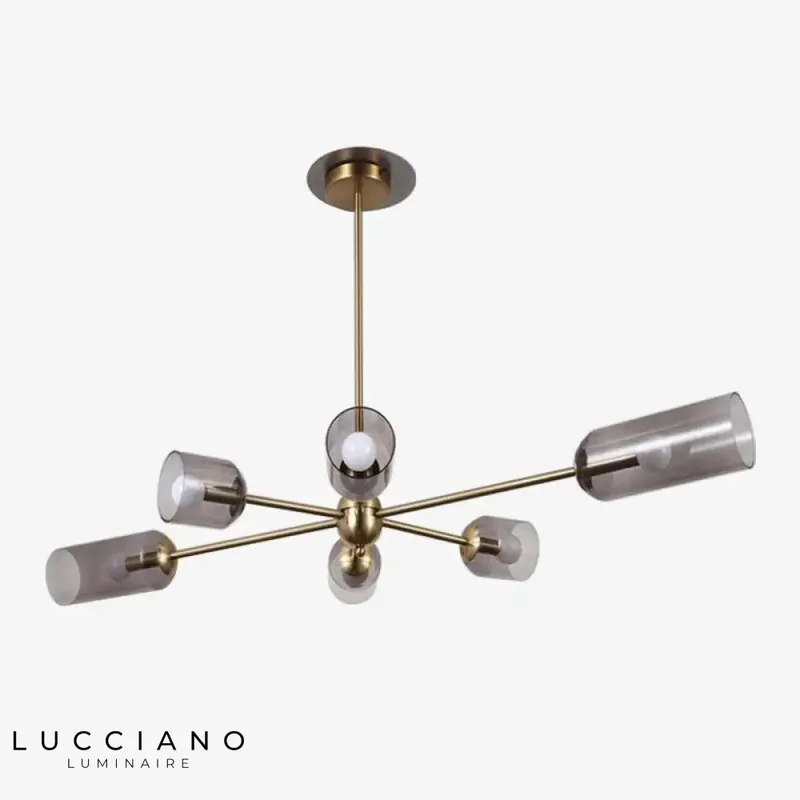 Smoked glass and gold designer chandelier