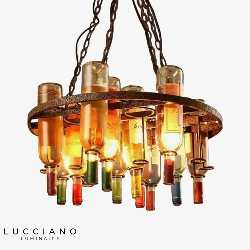 Vintage chandelier colored glass bottles