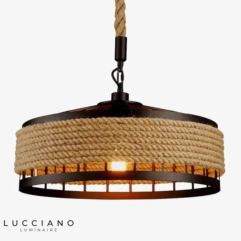 Rustic rope and metal pendant light