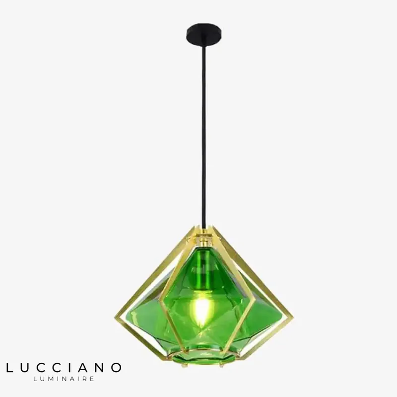 Geometric Gold Diamond Stained Glass Pendant