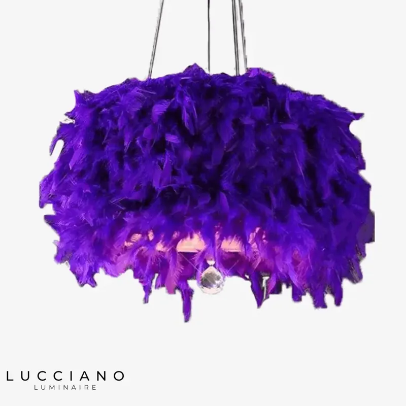 Round multicolored feathered ceiling light