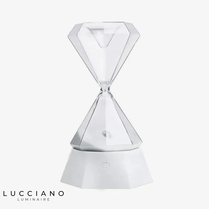 Designer hourglass lamp in glass