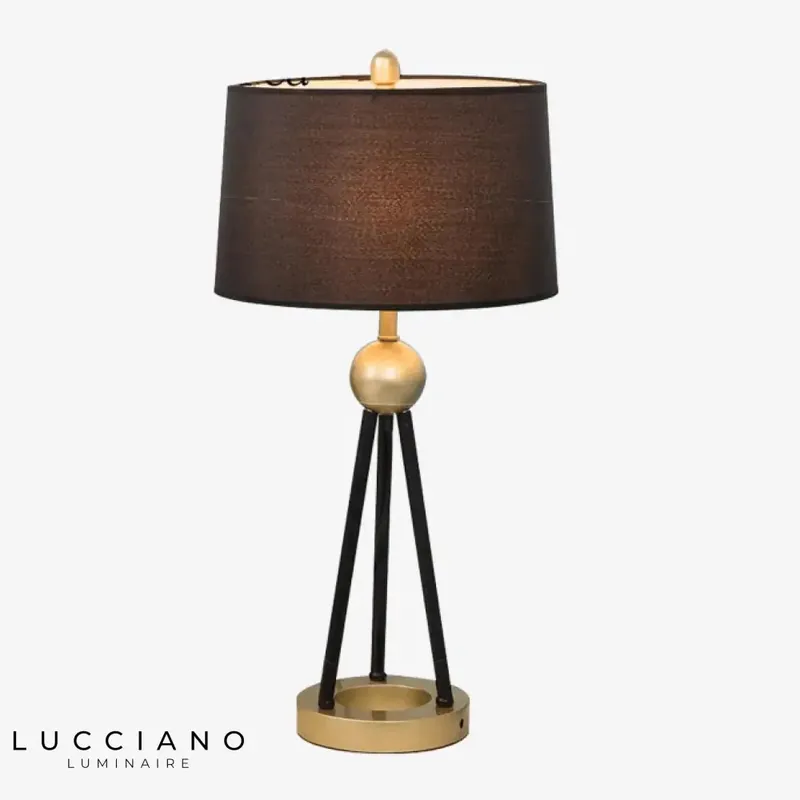 Designer LED lamp golden tripod fabric