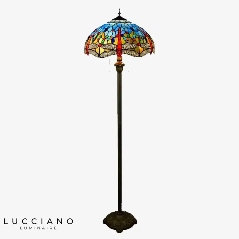 Tiffany multicoloured stained glass floor lamp
