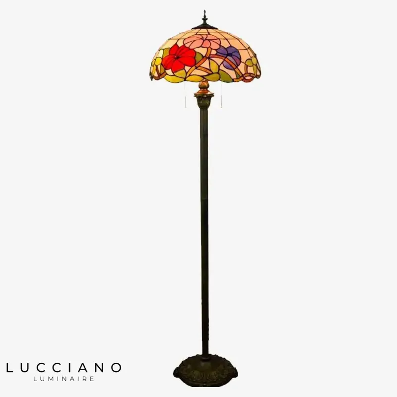 Tiffany floor lamp red green stained glass